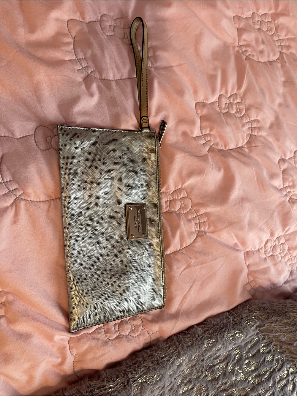 Michael Kors Metallic Silver Logo Wristlet Clutch